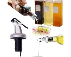 Olieschenker - kruidenfles schenktuit - sojasaus schenktuit - olieflessenstop - lekvrije flessentuit - geschikt voor olijfolie, wijn, azijn, sojasaus, olieflesdispenser keukengereedschap - zilver en zwart