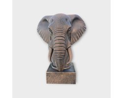 Olifant dierenbeeld - Buste van dierenkop 20cm | Realistisch & Decoratief Beeldje voor Thuis of Kantoor