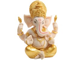 Olifant God Ganesha- Indiase Lord Ganesh standbeeld olifant god beeldje geluk en rijkdom hindoe boeddha sculptuur ornament geschenken voor huisdecoratie - (goud + beige groot)
