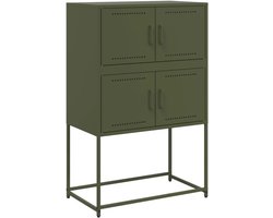 Olijfgroen 68,5x38,5x107 cm staal industriële stijl met 4 vakken en deuren voor woonkamer slaapkamer