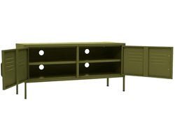 Olijfgroen Metalen TV-Meubel met 2 Deuren en Opbergruimte – Lowboard, Sideboard, Hifi-Kast, TV-Stand, Industrieel Design, 105 x 35 x 50 cm – Altameubel