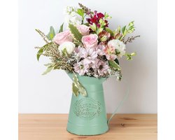 Olijfgroen Metalen Waterkan Vaasje voor Bloemen - Vintage Chic Decoratie voor Thuis en Tuin