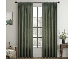 Olijfgroene Gordijnen 2 Stuks 160x140 cm – Olijfgroene Linnen Look Vitrage Gordijnen – Semi-Transparant met Ruffle Tape – Voor Keuken, Slaapkamer & Kinderkamer – Rail Systeem
