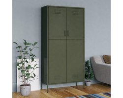 Olijfgroene Industriële Metalen Garderobekast 90 x 50 x 180 cm met Deuren, Hanggedeelte en Verstelbare Planken