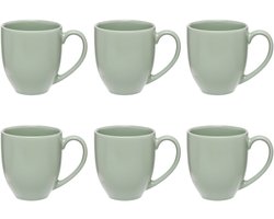 Olijfgroene Keramieke Mokken Set van 6 - 48 cl - Stoneware Mokken met Oor - Geschikt voor Thee, Koffie en Meer
