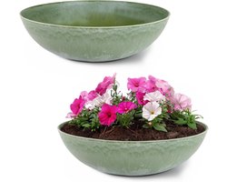 Olijfgroene marmeren plantenbak 30 cm weersbestendig