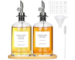 Olijfolie dispenser set - 2 stuks - glazen flessen - 500 ml