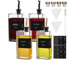Olijfolie dispenser set - 4 flessen - 500 ml - glas - met accessoires