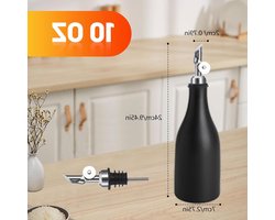 Olijfolie Fles met Trechter - Porselein Dispenser Glazen Fles voor Keuken en Barbecue (Zwart)