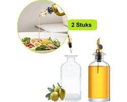 Olijfolie Fles Navulbaar - Glazen Oliefles met schenktuit 500 ML - Azijn stel - Olie Schenktuit - Olie Dispenser - 2 stuks