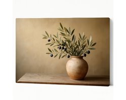 Olijftakken in vaas - Interieur decoratie - Wanddecoratie huis - Slaapkamer schilderijen - Muurdecoratie woonkamer - Canvas schilderij 120x80 cm