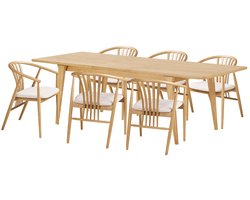 Oline eethoek eettafel 6 stoelen natuur.