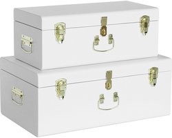 Oliva's - Opbergkist - Opbergdoos - Speelgoedkist - Metalen koffers - Set van 2 grote metalen kisten - Wit