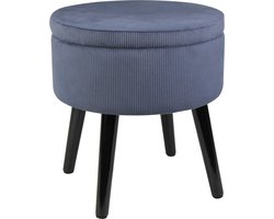 Oliva's - Poef - Rond - Met opbergruimte - Voetenbankje - Hocker op pootjes - Ribstof - Blauw
