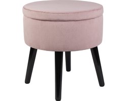 Oliva's - Poef - Rond - Met opbergruimte - Voetenbankje - Hocker op pootjes - Ribstof - Roze