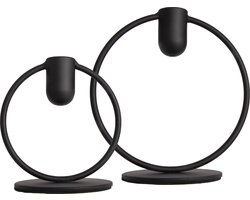 Oliva’s – Ronde Kandelaar – Set 2 stuks - Kaarsenhouder - 11 cm & 15 cm – Zwart