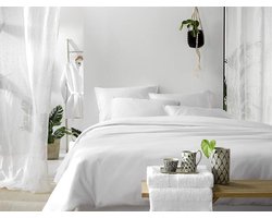 Olivia Beddengoedset satijn gekamd katoen wit-wit 240 x 220 cm + 2 kussenslopen - luxe beddengoed dekbedovertrek 240 x 220 katoenen