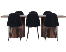 Olivia eethoek tafel 100x210cm en 6 teddy stoelen mocca.