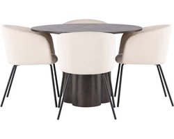Olivia eethoek tafel mokka en 4 berit stoelen beige.
