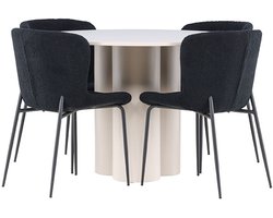 Olivia eethoek tafel Ø110cm en 4 teddy stoelen beige.