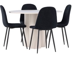 Olivia eethoek tafel Ø110cm en 4 teddy stoelen beige.