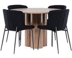 Olivia eethoek tafel Ø110cm en 4 teddy stoelen bruin.