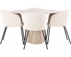 Olivia eethoek tafel whitewash en 4 berit stoelen beige.