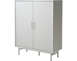 Olivine Arlo Opbergkast - Hout - Metalen Poten - Geribbelde Deuren - Verstelbare Planken - Grijs / Beige - 100 x 40 x 125 cm
