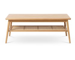 Olivine Boas Salontafel Naturel Eiken - Hout - Rotan - met Opbergruimte - Rechthoekig - Donkerbruin - Scandinavisch - Retro - 120 x 60 x 45 cm