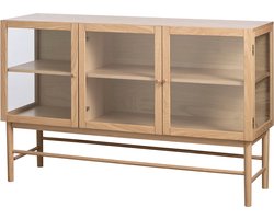 Olivine Boris Dressoir Naturel - Eikenhout - met Glazen Deuren - Vitrinekast - Sideboard - Houten Dressoir - 140 x 43 x 88 cm