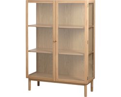 Olivine Boris Vitrinekast Naturel Eiken - Hout - Eikenhout - Opbergkast - Glazen Deuren - Scandinavisch - 100 x 40 x 140 cm