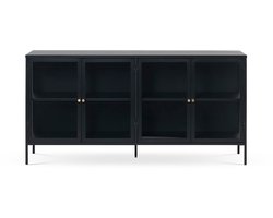 Olivine Carrie Metalen Vitrinekast Zwart - Glas - met 4 Deuren - Dressoir - Sideboard - Industrieel - 170 x 40 x 85 cm