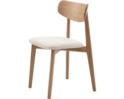 Olivine Eline Eetkamerstoel Bouclé Wit - Hout - Naturel - Scandinavisch - Eettafelstoel