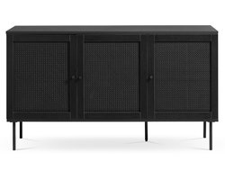 Olivine Jari Sideboard Zwart - Hout - Industrieel - Dressoir - 3 Deuren - Verstelbare Planken - Metalen Poten - 140 x 40 x 80 cm