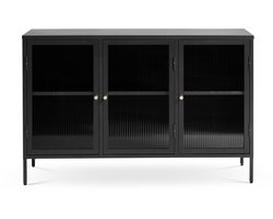 Olivine Katja Sideboard Zwart - Dressoir - Metaal - Met Glas - 3 Deuren - Verstelbare Planken - Industrieel - 132 cm