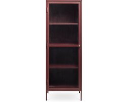 Olivine Katja Smalle Metalen Vitrinekast - met Geribbeld Glas - 2 Deuren - Verstelbare Planken- Modern - Industrieel - 58 x 40 x 160 cm - Rood