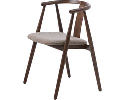 Olivine Kenza Eetkamerstoel Donkerbruin - Hout - Eikenhout - met Warm Grijs Zitting van Stof - Eettafelstoel - Armleuning
