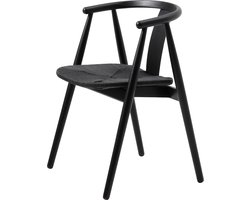 Olivine Kenza Eetkamerstoel Zwart - Hout - Eiken - met Rieten Zitting - Eettafelstoel - Armleuning