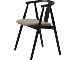 Olivine Kenza Eetkamerstoel Zwart - Hout - Eiken - met Warm Grijs Zitting van Stof - Eettafelstoel - Armleuning