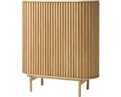 Olivine Kjeld Houten Kast Naturel - Ovaal - met Schuifdeuren - met Lade - Verstelbare Planken - Scandinavisch - Dressoir - Opbergkast - 110 x 45 x 125 cm
