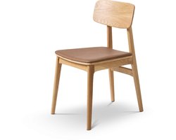Olivine Lana Houten Eetkamerstoel - Met Bruin Zitkussen - Kunstleer - Massief Eiken - Scandinavisch