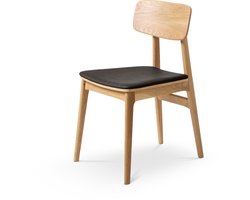 Olivine Lana Houten Eetkamerstoel - Met Zwart Zitkussen - Kunstleer - Massief Eiken - Scandinavisch