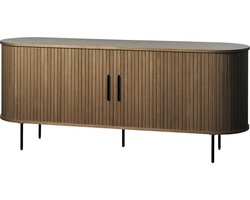 Olivine Lenn Dressoir Gerookt Eiken - Hout - met Schuifdeuren - Verstelbare Planken - Ovaal - Japandi - Opbergkast Donkerbruin - 180 x 45 x 76 cm