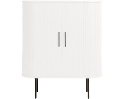 Olivine Lenn Houten Kast Wit - Ovaal - met Schuifdeuren - Verstelbare Planken - Zwarte Metalen Poten - Dressoir - Modern - 100 x 40 x 118 cm