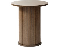 Olivine Lenn Ronde Bijzettafel - Hout - Tafeltje voor Woonkamer - Japandi - Verticale Latten - Gerookt Eiken - Ø 50 x 55 cm