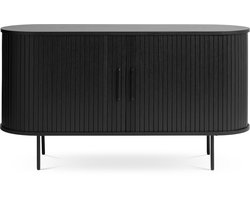 Olivine Lenn Sideboard Zwart - Hout - Dressoir - met Schuifdeuren - Verstelbare Planken - Ovaal - Modern - Opbergkast - 140 x 45 x 76 cm