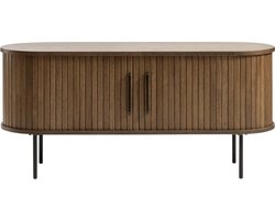 Olivine Lenn TV Meubel Gerookt Eiken - Hout - met Schuifdeuren - TV kast - Verstelbare Planken - Ovaal - Japandi - Donkerbruin - 120 x 40 x 56 cm