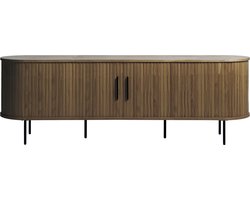 Olivine Lenn TV Meubel Gerookt Eiken - Hout - met Schuifdeuren - TV kast - Verstelbare Planken - Ovaal - Scandinavisch - 180 x 40 x 56 cm