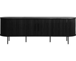 Olivine Lenn TV Meubel Zwart Eiken - Hout - met Schuifdeuren - TV kast - Verstelbare Planken - Ovaal - Scandinavisch - 180 x 40 x 56 cm