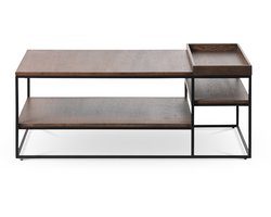 Olivine Rico Salontafel Gerookt Eiken - Hout - Metalen Frame - met Opbergruimte - Rechthoekig - Industrieel - Bruin - 120 x 70 x 45 cm